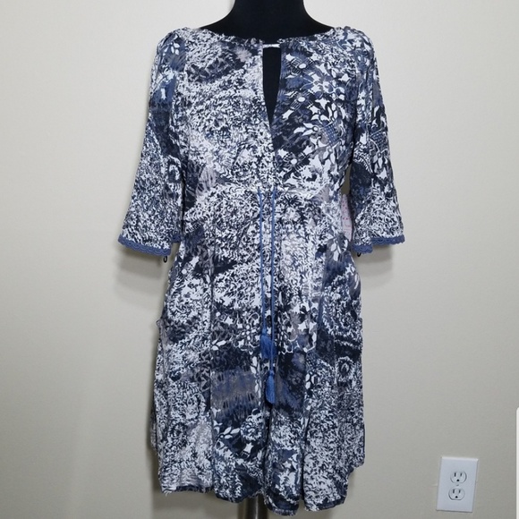 Free People Dress Boho Print Mini Cold Shoulder XS - Picture 2 of 10